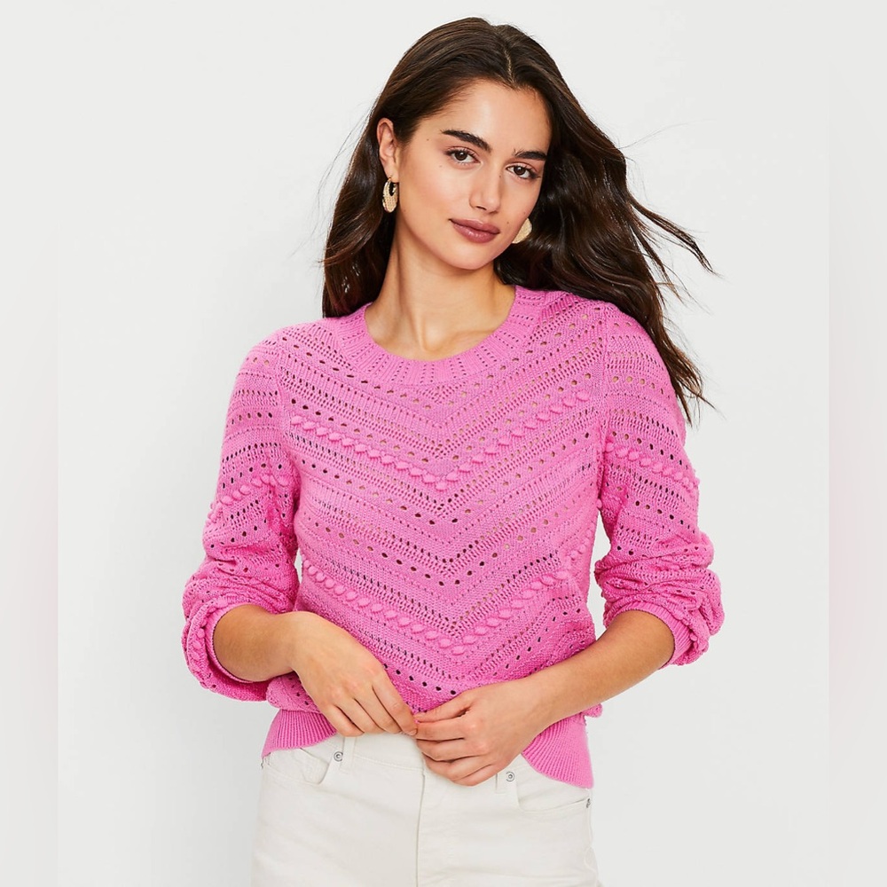 NWT LOFT Bobble Pointelle Sweater Pink Size MP